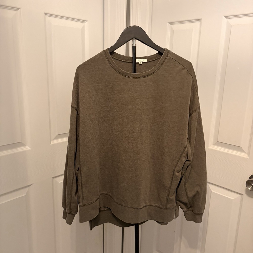 Z SUPPLY Baby French Terry Pullover Med Modern Weekender Oversized‎ Dusty Olive